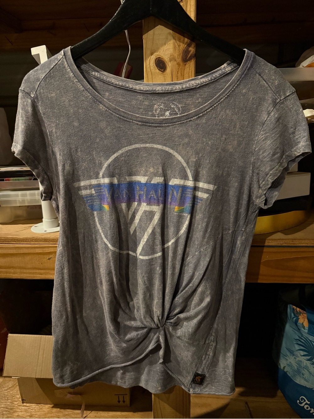 Vintage-Style Gray Van Halen Tie-Front Women's Tee